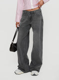 Ramos Low Rise Wide Leg Denim Jeans Grey Wash