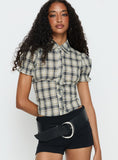 Maxfield Collared Button Up Blouse Top Multi Check