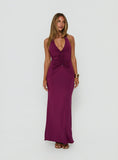 Erene Ruched Halter Maxi Dress Berry