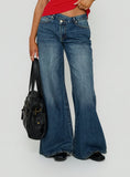 Celinia Mid Rise Asymmetrical Baggy Jeans Dark Indigo