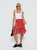 Raenah Asymmetrical Midi Skirt Red Paisley
