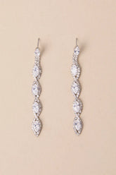 Upscale Direction Silver Rhinestone Drop Earrings