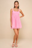 Cutest Princess Pink Swiss Dot Mesh Babydoll Mini Dress