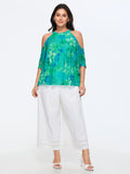 Stretchy Floral Print Cold-Shoulder Blouse