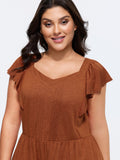 Stretchy Pleated Ruffle Hem Pocket Romper