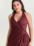 Floral Lace Ruffled Wrap Hem Midi Dress
