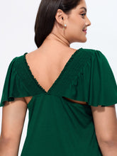 Shirred Ruffled Sleeve Cut-Out Knit Top