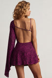Devoré One-Sleeve A-Line Mini Dress in Berry Purple