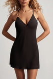 Open-Back A-Line Mini Dress in Black