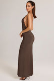 Modal Plunge Backless Maxi Dress in Chocolate Brown