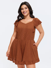 Stretchy Pleated Ruffle Hem Pocket Romper