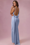 Satin Draped Bridesmaid Dress in Sky Blue