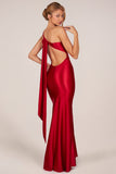 Asymmetric Tie-Back Gown in Cherry