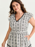 Geometric Print Lace Trim Tiered Maxi Dress