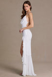 Chiffon Cowl-Neck Open-Back Gown in Snow