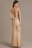 Embellished Open-Back Maxi Dress in Gold