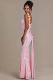 Embellished Open-Back Maxi Dress in Baby Pink