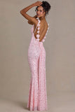Embellished Open-Back Maxi Dress in Baby Pink