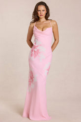 Chiffon Maxi Dress in Pink Floral Print