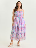 Soft Floral Mesh Print Flowy Maxi Dress