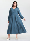 Lace Trim Shirred Pocket Maxi Dress