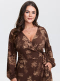 Jouy Pattern Stretch Twill Wrap Midi Dress