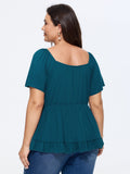 Stretchy Ruffled Edge Plain Knit Top