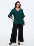 Textured Ruffle Petal Sleeve Blouse