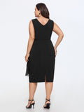 Mesh Ruffle Side Drawstring Bodycon Midi Dress