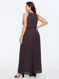 Solid Sheer Bow Halter Neck Wide Leg Jumpsuit