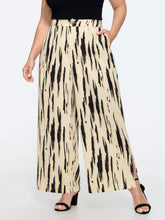 Abstract Print Side Slit Wide Leg Pants