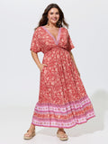 Supersoft V-Neck Floral Print Patchwork Maxi Dress