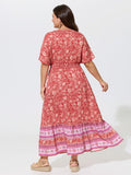 Supersoft V-Neck Floral Print Patchwork Maxi Dress