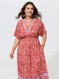 Supersoft V-Neck Floral Print Patchwork Maxi Dress