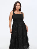 Floral Embroidered Mesh Square Neck Cami Midi Dress