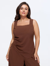 Solid Side Ruched Asymmetrical Hem Tank Top