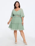 Lace Waist Tiered Chiffon Mini Dress