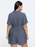 Solid Suit Collar Belted Romper