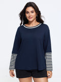 Crew Neck Stripe Print Patchwork Sweatshirt