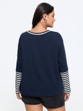 Crew Neck Stripe Print Patchwork Sweatshirt
