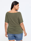 Supersoft Cashmere Like Boat Neck Ruched T-Shirt