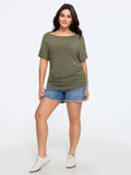 Supersoft Cashmere Like Boat Neck Ruched T-Shirt