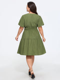 Textured Shirred Waist Tiered Mini Dress
