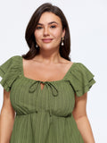 Square Neck Textured Shirred Back Blouse