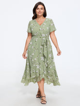 Floral Print Ruffle Wrap Tie Midi Dress