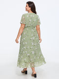 Floral Print Ruffle Wrap Tie Midi Dress