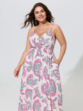Supersoft Paisley Print Shirred Waist Adjustable Strap Midi Dress