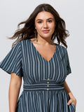 Vertical Stripe Print Shirred Waist Mini Dress