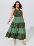 Supersoft Floral Print Patchwork Drawstring Tiered Maxi Dress