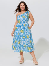 Cotton Lemon Baroque Print One Shoulder Midi Dress